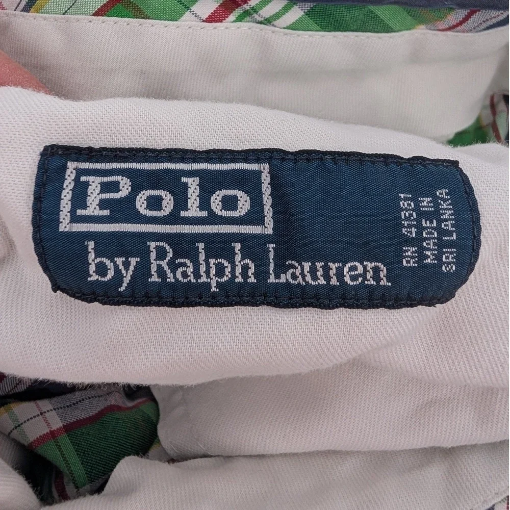 VTG Polo Ralph Lauren Plaid Madras Shorts Men 36 Green Cotton Preppy Grunge Golf